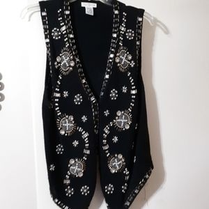 Wool vest with beads and rhinestones